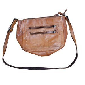 JACK GEORGES Leather Voyager Double Zippered Crossbody Bag BROWN